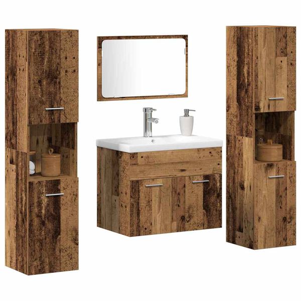vidaXL Badezimmerm&ouml;bel-Set Wandmontiert 4 pcs Altholz Holzwerkstoff