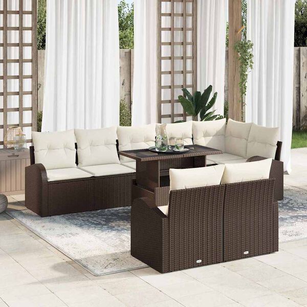 vidaXL Sofa Set mit Kissen 9 pcs Braun und Creme Poly-Rattan