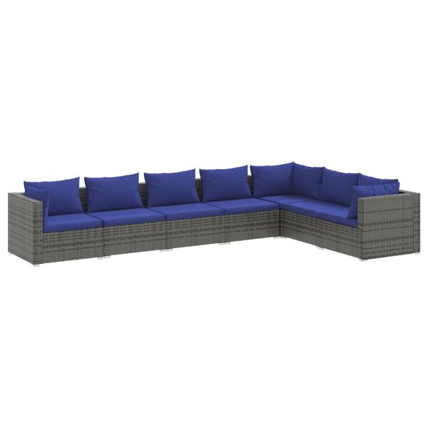 vidaXL 7-tlg. Garten-Lounge-Set mit Kissen Poly Rattan Grau