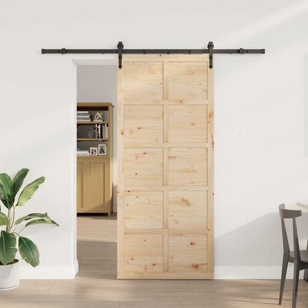 vidaXL Schiebet&uuml;r Braun 100 x 208 cm Massives Kiefernholz