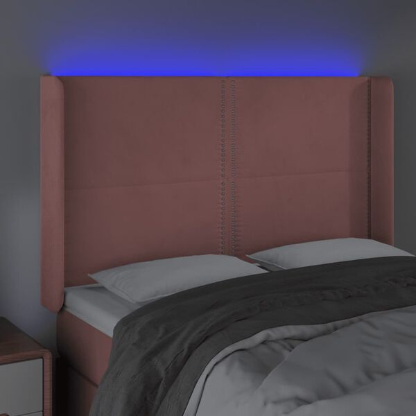 vidaXL LED Kopfteil Rosa 147x16x118/128 cm Samt