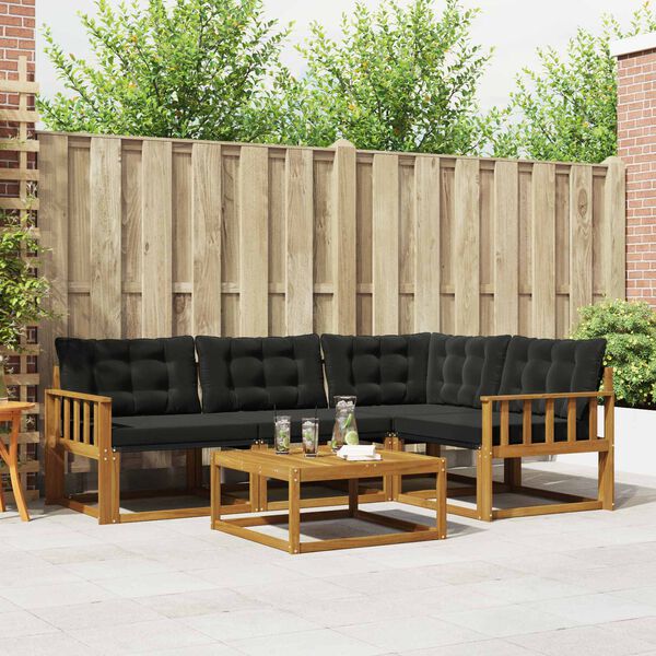 vidaXL Outdoor-Sofagarnitur mit Kissen 5 pcs Nat&uuml;rlich und Schwarz