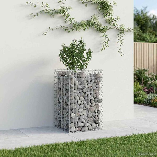 vidaXL Gabionen Hochbeet Silber 50 x 50 x 80 cm Verzinkter Stahl