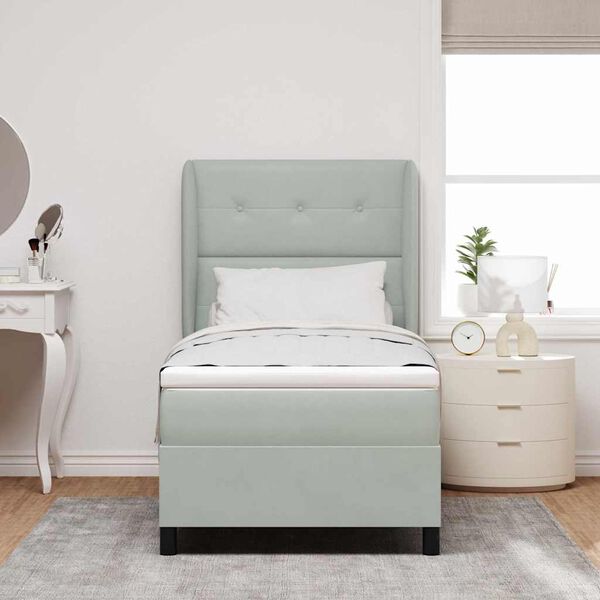 vidaXL Boxspringbett mit Matratze Hellgrau 190 x 90 cm Polyester