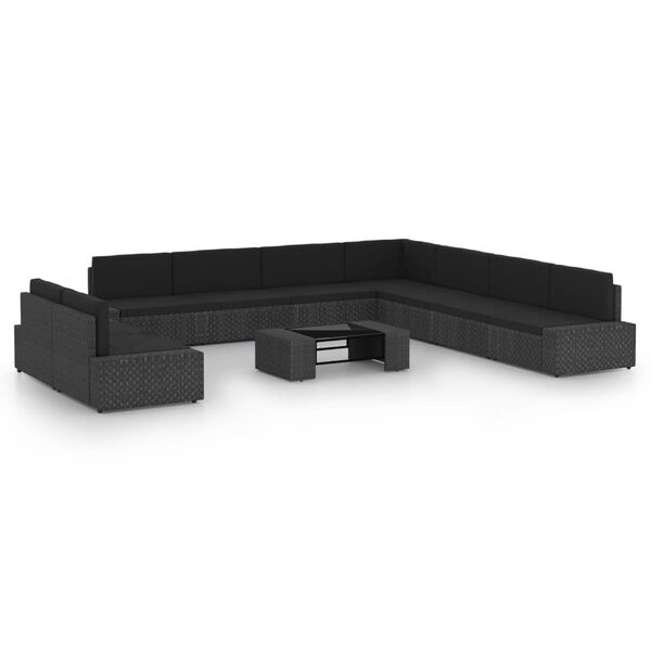vidaXL 10-tlg. Garten-Lounge-Set mit Kissen Schwarz Poly Rattan