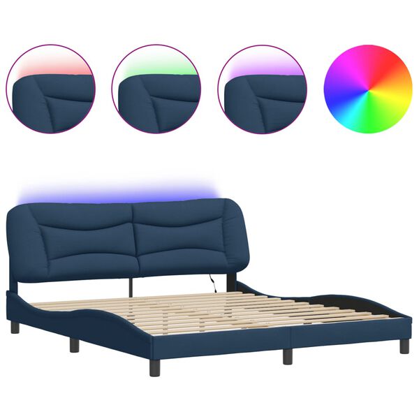 vidaXL Bettgestell mit LED ohne Matratze "Hvar" Blau 180x200 cm Stoff