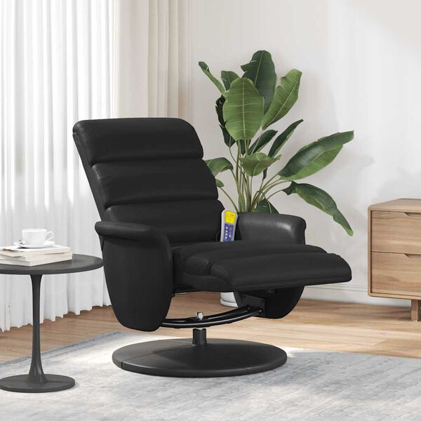 vidaXL Massagesessel mit Fu&szlig;teil Schwarz Kunstleder