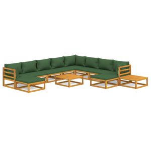 vidaXL 12-tlg. Garten-Lounge-Set mit Gr&uuml;nen Kissen Massivholz