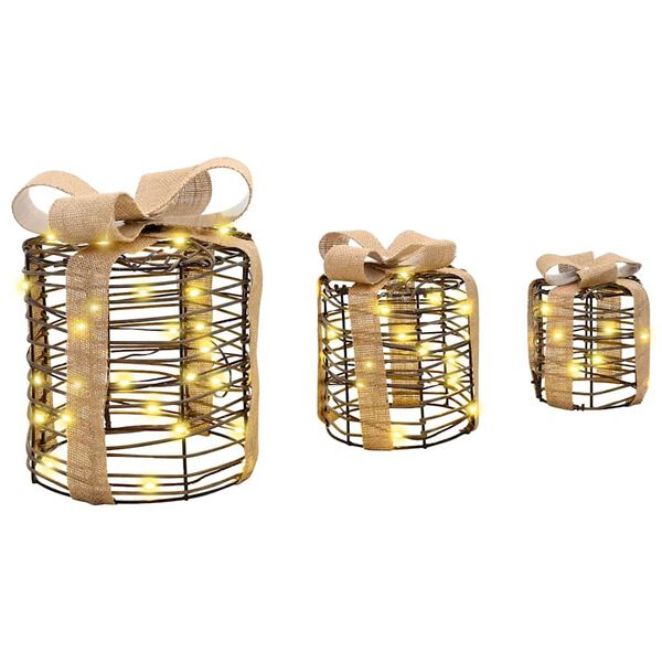 vidaXL Geschenkbox Dekoration 3 pcs Warmwei&szlig; 20 x 20 x 20 cm Rattan