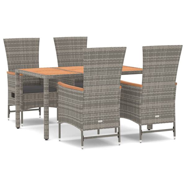 vidaXL 5-tlg. Garten-Essgruppe mit Kissen Grau Poly Rattan
