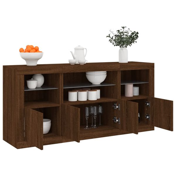 vidaXL Sideboard mit LED-Leuchten Braun Eichen-Optik 142,5x37x67 cm