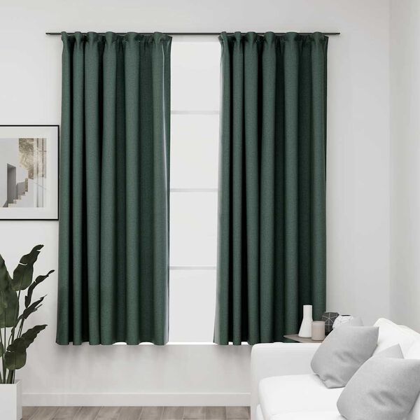 vidaXL Verdunkelungsvorh&auml;nge Haken Leinenoptik 2 Stk. Gr&uuml;n 140x175 cm