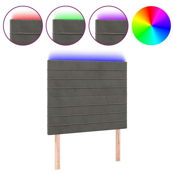 vidaXL LED Kopfteil Dunkelgrau 90x5x118/128 cm Samt