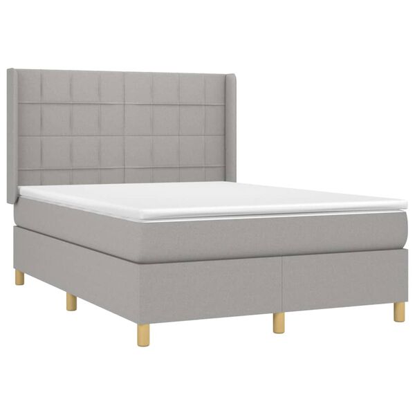 vidaXL Boxspringbett mit Matratze & LED Hellgrau 140x190 cm Stoff
