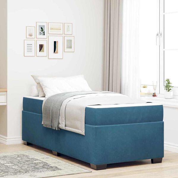vidaXL Bettrahmen mit Matratze Dunkelblau 100 x 200 cm Stoff