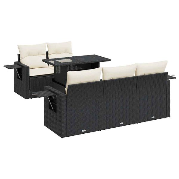 vidaXL 6-tlg. Garten-Sofagarnitur mit Kissen Schwarz Poly Rattan