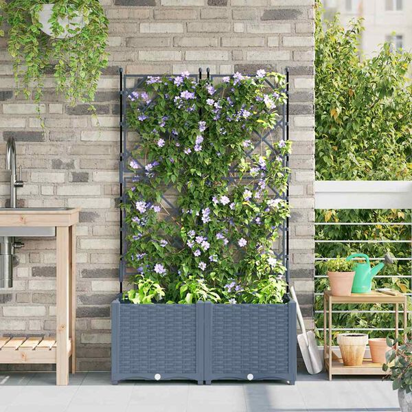 vidaXL Garten-Pflanzgef&auml;&szlig; 2 pcs Hellgrau 80 x 40 x 143 cm Stahl