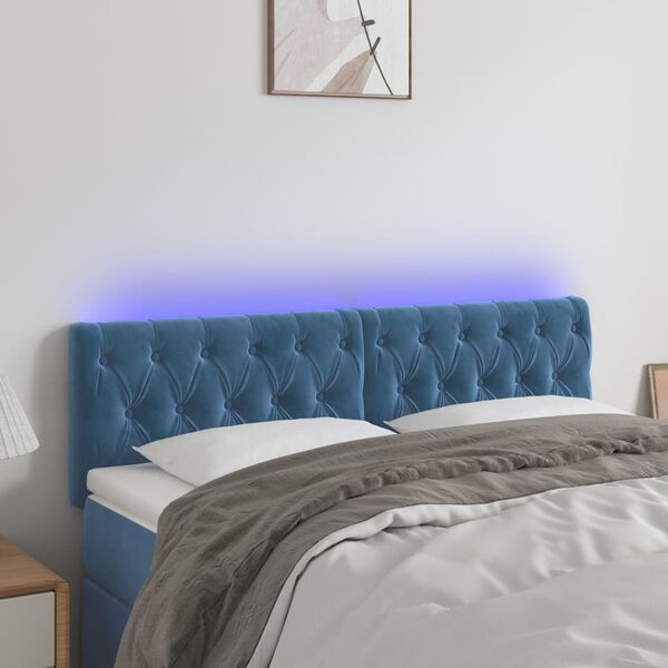 vidaXL LED Kopfteil Dunkelblau 160x7x78/88 cm Samt