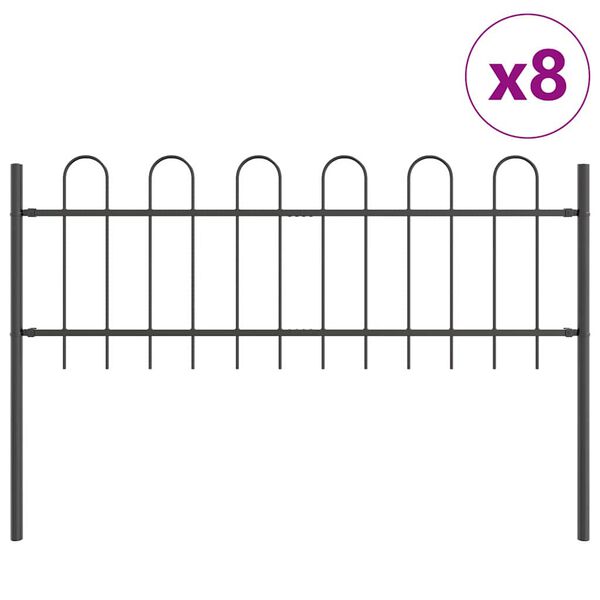 vidaXL Gartenzaun 8 pcs Grau 13,6 x 0,6 m Pulverbeschichteter Stahl