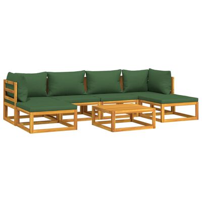 vidaXL 7-tlg. Garten-Lounge-Set mit Grünen Kissen Massivholz