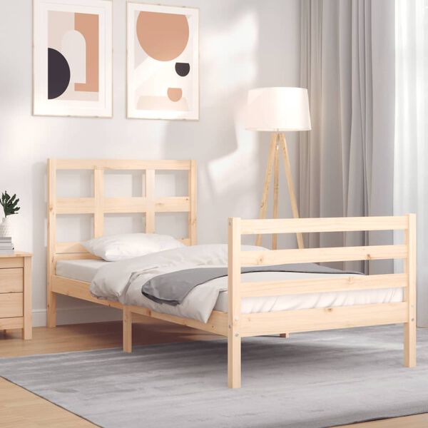 vidaXL Massivholzbett mit Kopfteil 90x200 cm
