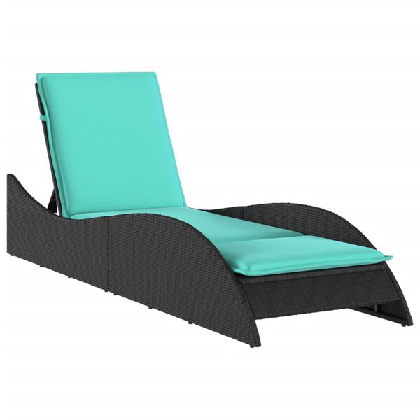 vidaXL Sonnenliege mit Kissen Schwarz 60x205x73 cm Poly Rattan