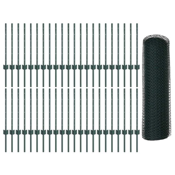 vidaXL Zaun mit Pfosten Gr&uuml;n 0,5 x 100 m Stahl und PVC