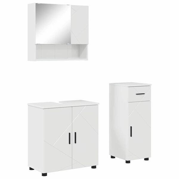 vidaXL Badezimmerm&ouml;bel-Set 3 pcs Hochglanz Wei&szlig; Holzwerkstoff & Metall