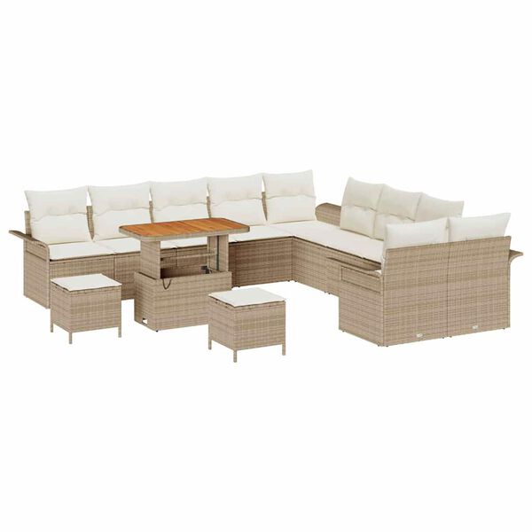 vidaXL Gartensofa-set mit Kissen 13 pcs Beige Poly-Rattan