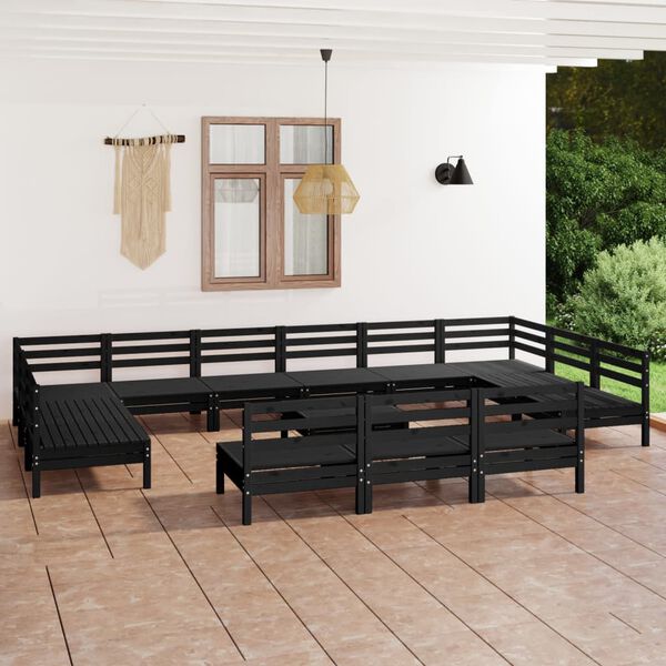 vidaXL 14-tlg. Garten-Lounge-Set Schwarz Massivholz Kiefer