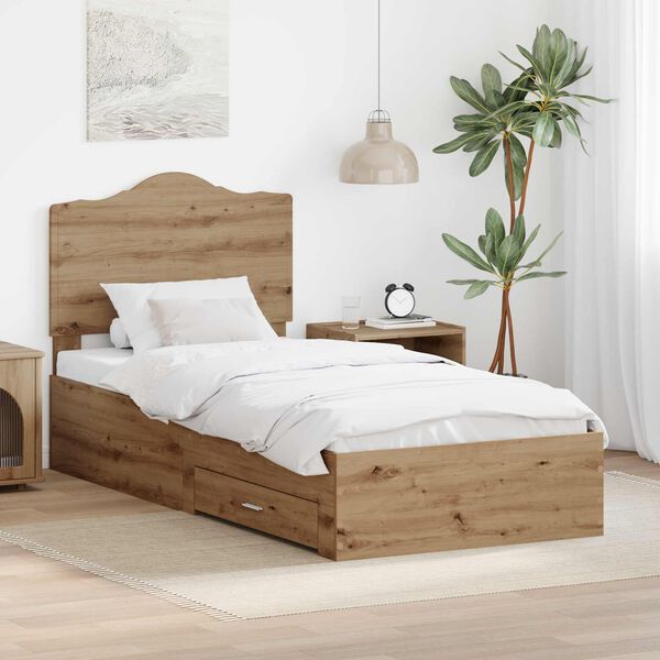 vidaXL Bettrahmen mit Kopfteil Artisan-Eiche 90 x 190 cm Holzwerkstoff