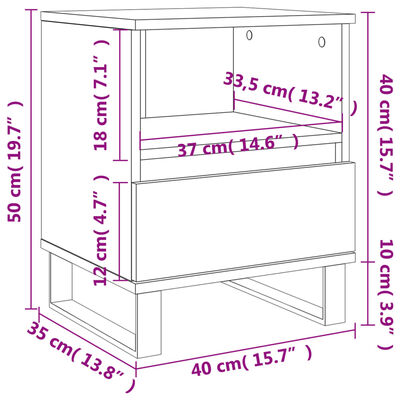 vidaXL Nachttische 2 Stk. Betongrau 40x35x50 cm Holzwerkstoff