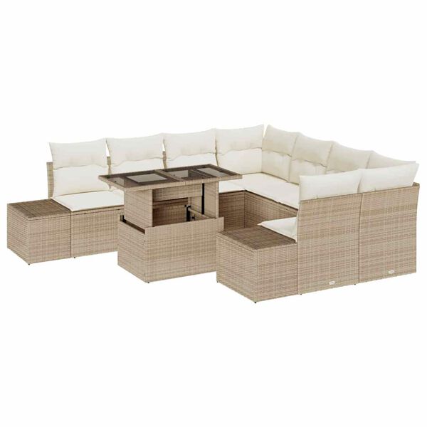 vidaXL Gartensofa-set mit Kissen 9 pcs Beige und Creme Poly-Rattan