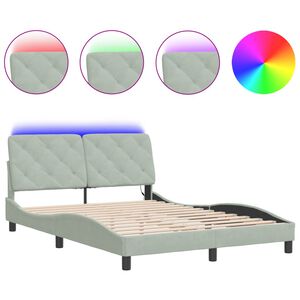 vidaXL Bettgestell mit LED ohne Matratze Hellgrau 140x190 cm Samt