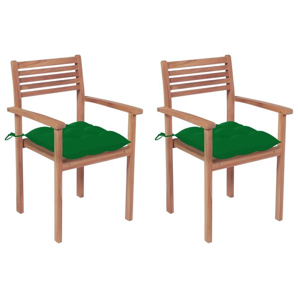 vidaXL Gartenst&uuml;hle 2 Stk. mit Gr&uuml;nen Kissen Massivholz Teak