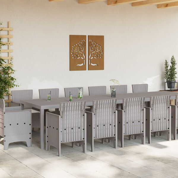 vidaXL Garten Essgruppe 15 pcs Hellgrau Polt Rattan