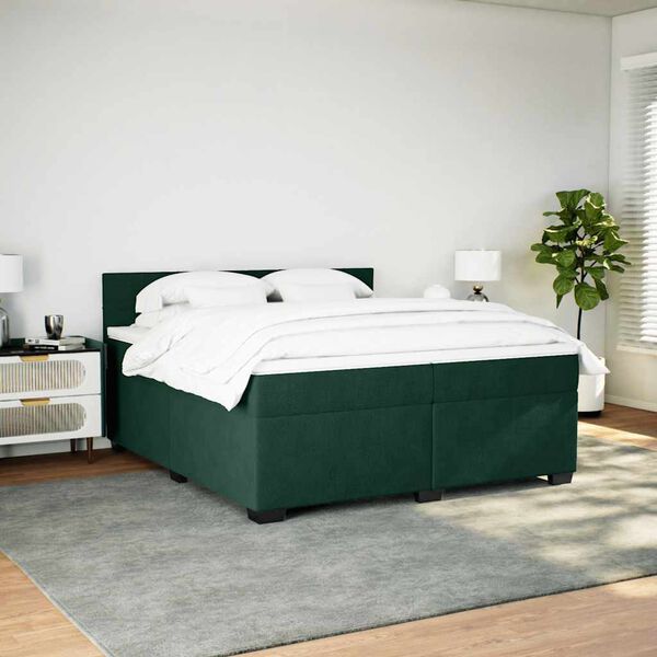 vidaXL Boxspringbett mit Matratze Dunkelgr&uuml;n 200x200 cm Samt