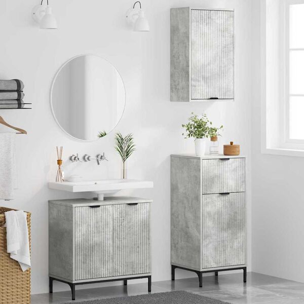 vidaXL Badezimmerm&ouml;bel Set mit Regal 3 pcs Betongrau Holzwerkstoff