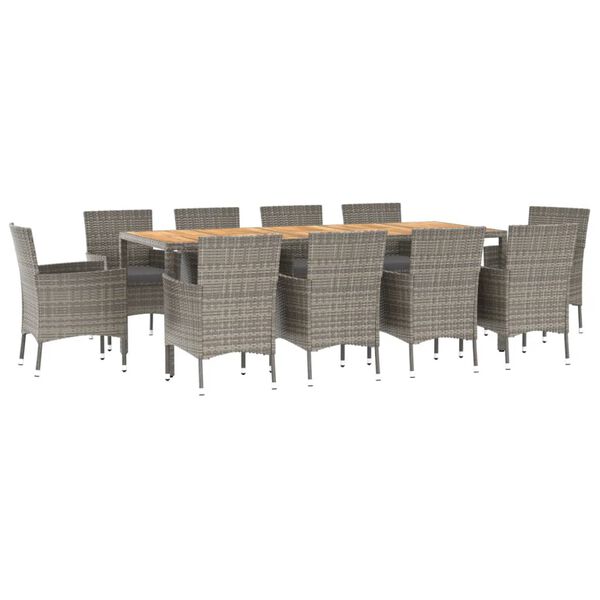 vidaXL 11-tlg. Garten-Essgruppe mit Kissen Grau Poly Rattan