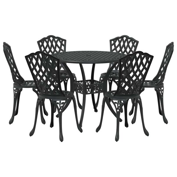 vidaXL Garten Essgruppe 7 pcs Schwarz 90 x 90 x 75 cm Gussaluminium