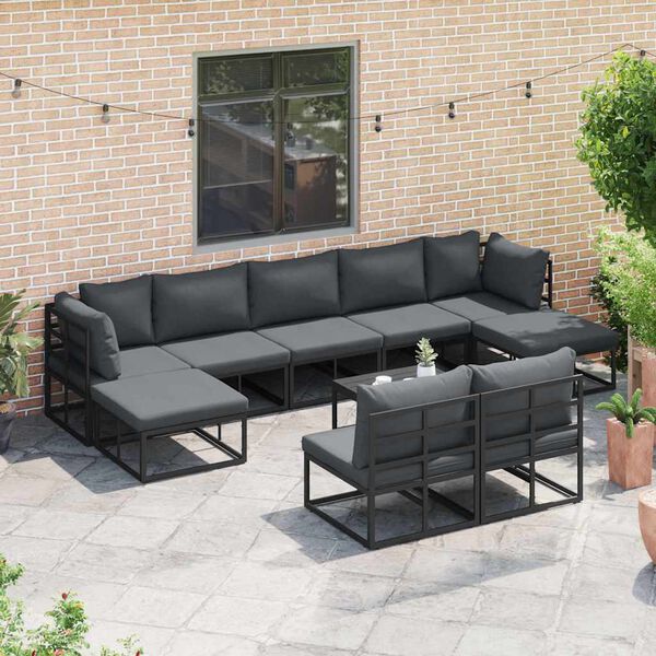 vidaXL Garten-Sofa-Set mit Kissen 10 pcs Schwarz Aluminium