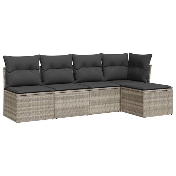 vidaXL 5-tlg. Garten-Sofagarnitur mit Kissen Hellgrau Poly Rattan