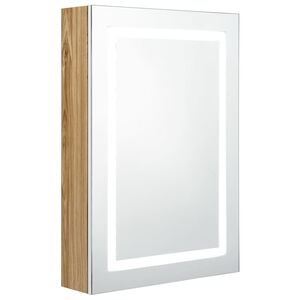 vidaXL LED-Spiegelschrank f&uuml;rs Bad Wei&szlig; und Eichen-Optik 50x13x70 cm