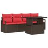 vidaXL Gartensofa-set 5 Stk. 4-Sitzanzahl Braun und Rot Poly-Rattan