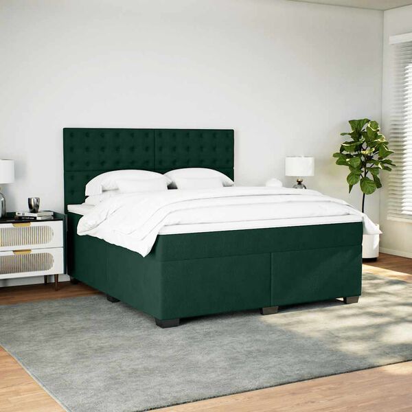 vidaXL Boxspringbett mit Matratze Dunkelgr&uuml;n 180x200 cm Samt