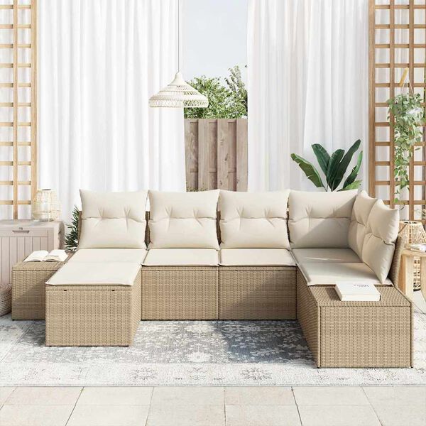 vidaXL Garten-Sofa-Set mit Kissen 6 pcs Beige und Creme Poly-Rattan