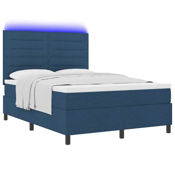 vidaXL Boxspringbett mit Matratze mit LED Blau 160 x 200 cm Stoff