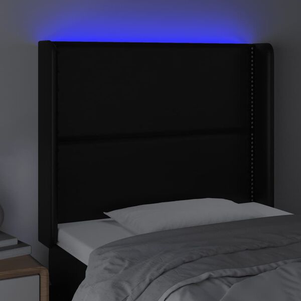 vidaXL LED Kopfteil Schwarz 93x16x118/128 cm Kunstleder