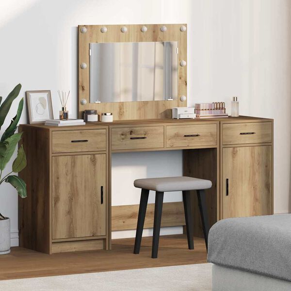 vidaXL Schminktisch mit Spiegelbeleuchtung 3 pcs Braun Holzwerkstoff