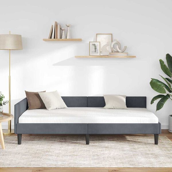 vidaXL Eckbettgestell mit Kopfteil Dunkelgrau 90 cm x 190 cm Samt